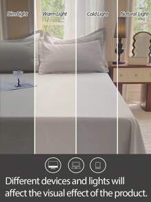 1pc 100% Polyester Lightweight Breathable Solid Color Bedsheet, Modern Composite Fabric Bedroom Bedsheet - Light Grey - View 6