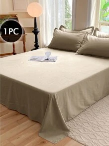 1pc Solid Color Brushed Fabric Single Bed Sheet - Khaki - View 1