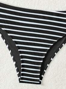 Swim Vcay Ladies' Striped Circular Link Sexy Bikini Set For Summer Beach, 2pcs - Black and White - View 4