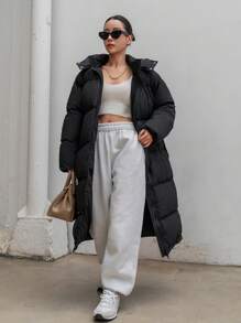 DAZY 女士纯色简约日常羽绒服，冬季女装，女士羽绒服 - 黑色 - 查看 2