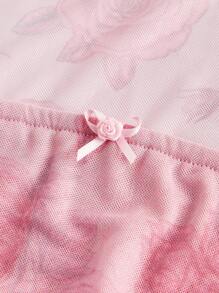 Floral Print Flounce Sleeve Ruched Top - Pink - View 2