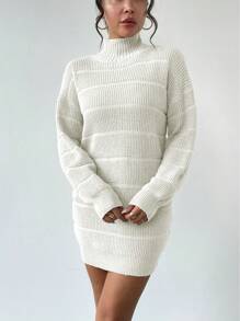 Chiquease Casual Solid Color Stand Collar Sweater Dress For Autumn And Winter - White - View 3