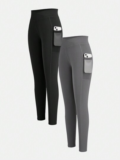 SHEIN Girlism 2pcs/Set Tween Girls' Knitted Solid Color High Elasticity Leggings For Daily Casual Wear, School, Campus, College