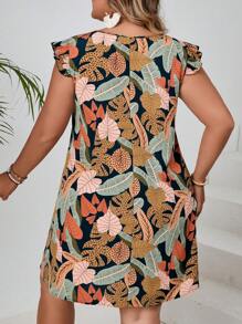 SHEIN VCAY 大尺寸女士花卉印花裙子,具有荷葉邊裝飾 - 彩色 - 查看 2