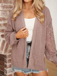 SHEIN LUNE Women's Autumn/Winter Hollow Out Sleeve Knit Cardigan Jacket,Winter Clothes