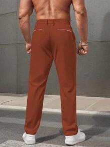 Manfinity Homme Men Solid Slant Pocket Suit Pants For Dailywear - Rust Brown - View 2