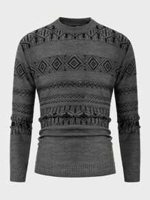 RueChic Men Geometrical Knit Regular Sweater - Dark Grey - View 5