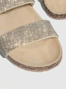 Solecia Người Phụ Nữ Giày Kim Cương Giả Trang Trí Nhẹ Quyến Rũ Kính Màu Be Ngoài Trời Phẳng Trượt Cho Kỳ Nghỉ Hè Giày Bán Mùa Hè Halloween - Màu be - Xem 4