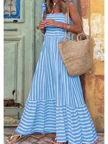 Chiquease Women's Fashionable Summer Striped Spaghetti Strap Vacation Dress