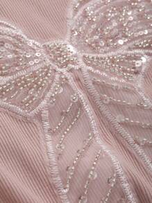 DAZY Women's Valentine's Pink Bow Decor Short Sleeve Tee Cute Tops