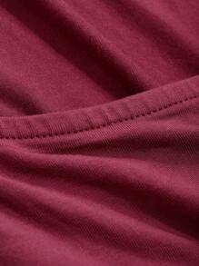 DAZY 女式春夏季單色方領長袖修身褶皺T恤