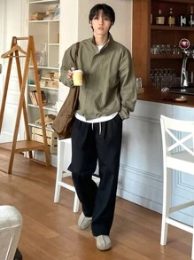 DAZY 男士休閒純色立領外套，秋季 - 卡其色 - 查看 5