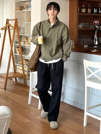 DAZY Men's Casual Solid Color Stand-Collar Jacket, Autumn