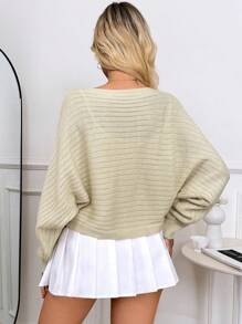 Chiquease Printemps et automne Pull court enroulé à manches chauve-souris de couleur unie décontracté