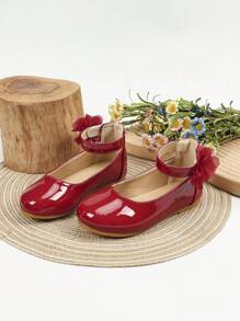 女孩時尚羅馬扁跟舞鞋，舒適的校園和戶外鞋 - 酒紅色 - 查看 4