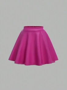 Teen Girls' High Neck Long Sleeve Top And PU Leather Mini Skirt Two Pieces Set - Multicolor - View 6