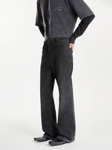 NEON BLANC Men's Casual Slim Fit Slightly Flared Leg Jeans - Black - View 1