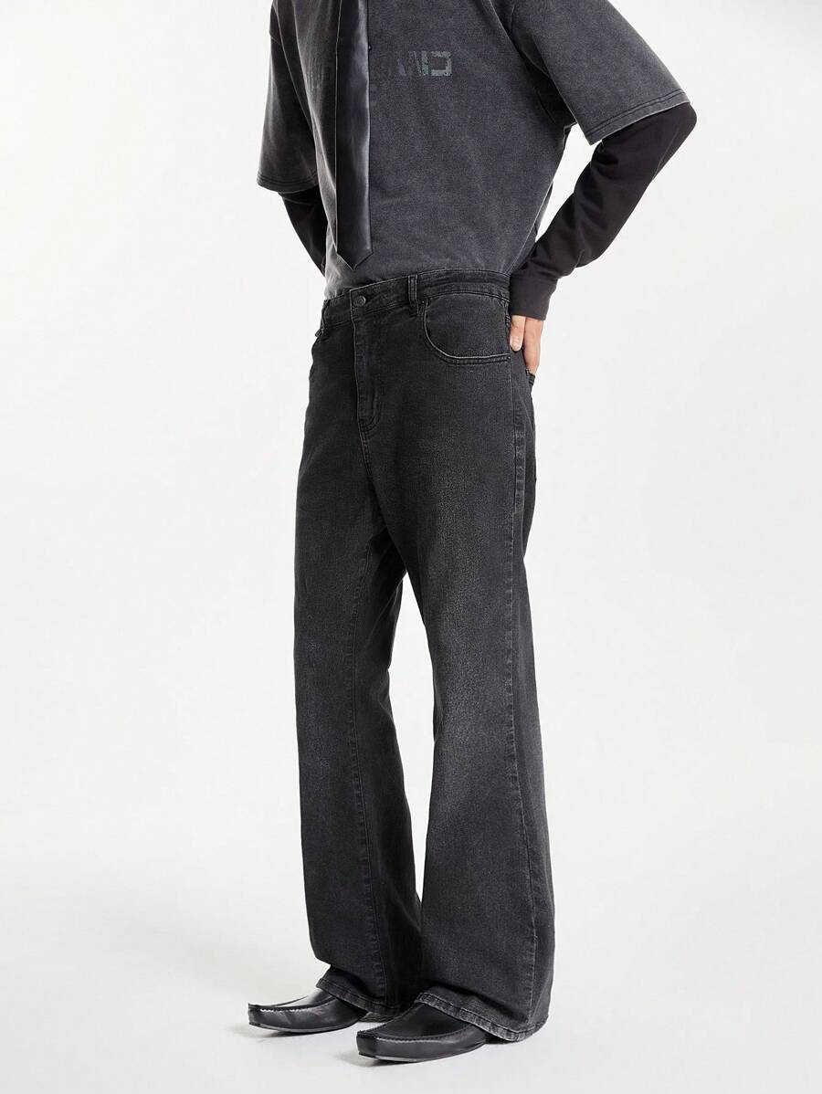 NEON BLANC Men's Casual Slim Fit Slightly Flared Leg Jeans - Black - View 1