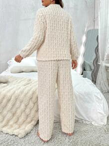 Women's Cherry Decor Long Sleeve Long Pants Pajama Set - Apricot - View 2