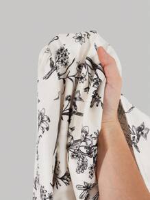 SHEIN MOD Vestido de manga larga con estampado de flores negras, vestidos de otoño para mujer - Blanco y Negro - Ver 5