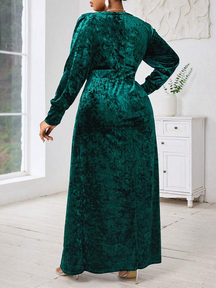 SHEIN Lady Plus Size Fall Clothes Elegant Green Velvet Dress With Gold  Decorations, Evening Formal Dress For Weddings And Parties Teacher Dress  Fall Dresses Winter Dress Velvet Dress Homecoming Dresses Fall Women