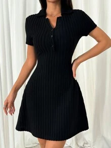 SHEIN EZwear 女士夏季休閒純色肋紋短款緊身連身裙