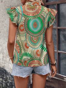 SHEIN LUNE Mandala Printed Cap Sleeve Vacation Casual Shirt