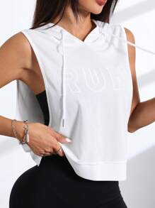 SHEIN Sport Gameset Sudadera deportiva sin mangas con capucha y cordón con bordado de letras