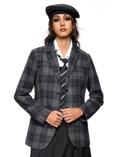 Academia Giacca sartoriale aderente in lana a quadri dallo stile universitario vintage per donne