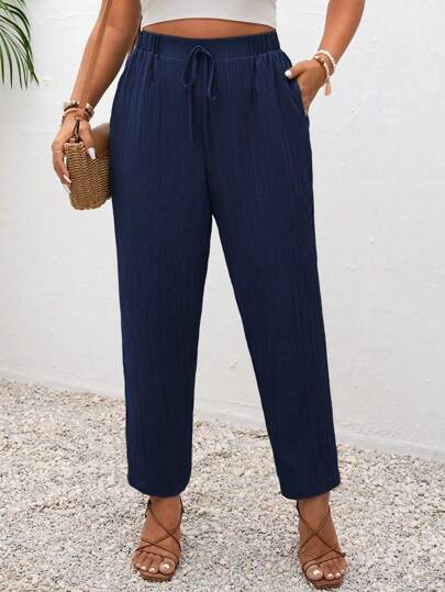 SHEIN Frenchy Plus Size Vacation Enfärgade knutna Casual byxor med fickor