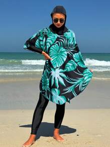 Swim Mulvari 女性夏季海灘植物印花和服式遮罩衣 - 彩色 - 查看 5