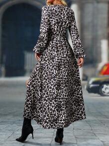 SHEIN Clasi Women's Casual Leopard Printed High Waist Slit Dress, Spring/Fall Maxi Women Outfit