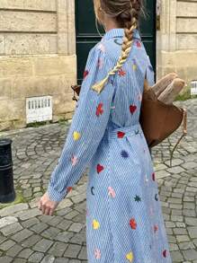 Breezaya 女士彩色印花装饰长袖连衣裙超长度假海滩装