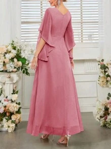 SHEIN Belle Váy cưới nữ cổ chữ V lãng mạn và thanh lịch với đính hoa và tay áo xù - Màu Hồng baby - Xem 2