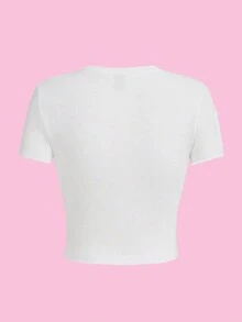 SHEIN EZwear 「我愛女孩」女性性感短上衣，圓領短袖款 - 白色 - 查看 2