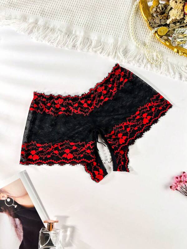 Classic Sexy Plus Size Contrast Color Lace Sexy Crotchless Panties