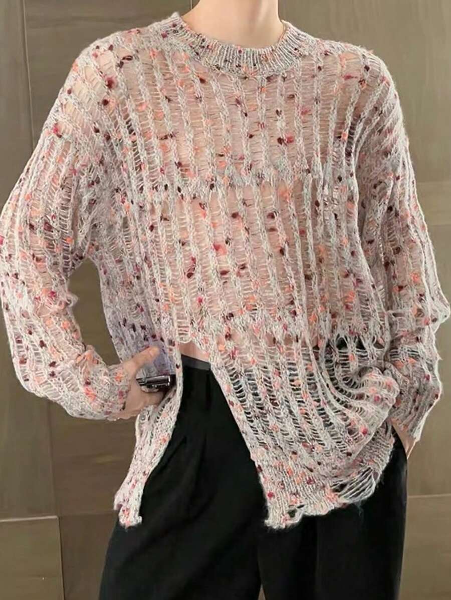 Claim Dot Men Marled Knit Distressed Sweater For Dailywear - Multicolor - View 1