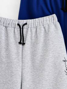 SHEIN Set di shorts casual estivi stampati con motivo inglese e cintura regolabile con cordino per ragazzi adolescenti - Grigio - Visualizzare 6