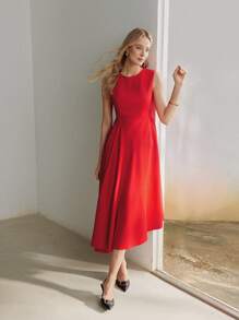 MOTF PREMIUM 純色無袖喇叭下擺連身裙