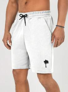 RueChic Men's Coconut Tree Printed Drawstring Waist Shorts - White - View 2