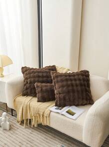 1个咖啡棕色仿兔毛装饰枕套（不含枕芯），现代法兰绒绒面枕套，带拉链封口，适用于家居、沙发、客厅 - 咖啡棕 - 查看 6