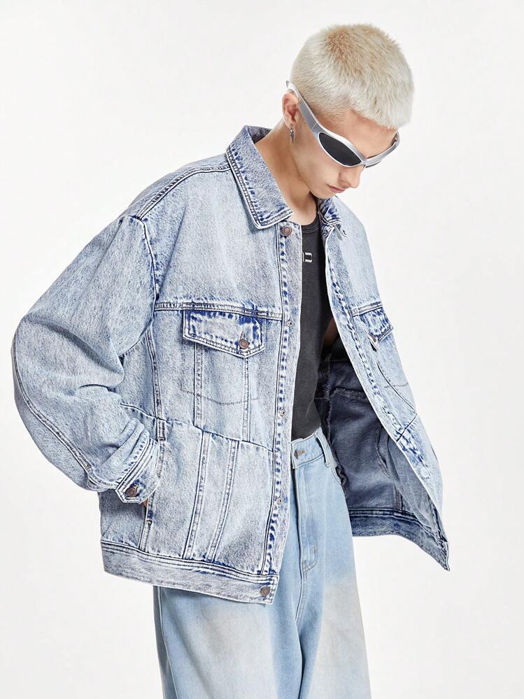 NEON BLANC Men's Woven Acid-Washed BOXY Profile Denim Jacket