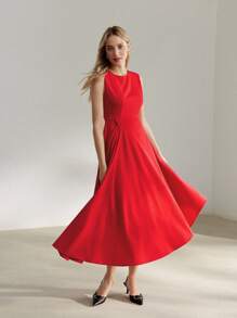 MOTF PREMIUM 純色無袖喇叭下擺連身裙