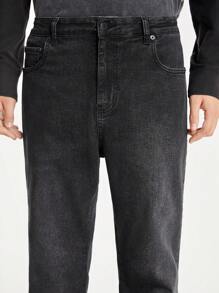 NEON BLANC Men's Casual Slim Fit Slightly Flared Leg Jeans - Black - View 4