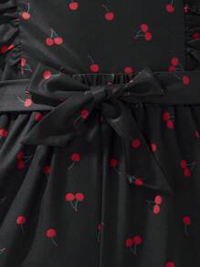 SHEIN Conjunto de top y shorts con estampado de cerezas para niñas preadolescentes
