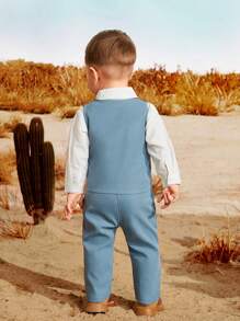 SHEIN Baby Boy Autumn Denim Shirt, Long Pants And Hat Set - Blue - View 2