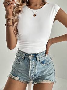 SHEIN Tall Women's Round Neck Solid Color Bodysuit - White - View 6