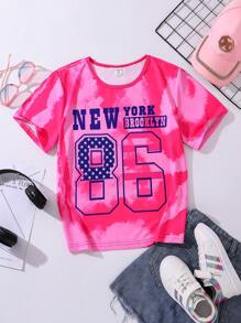 青少女夏季字母印花圓領短袖休閒T恤