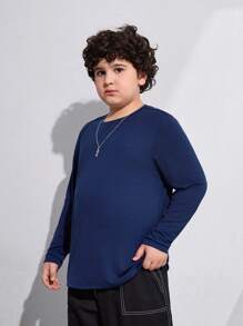 SHEIN Tween Boys Extended Size Regular Long Sleeve T-Shirt 4pcs Set, Fall/Winter