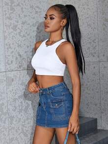 女士带口袋牛仔裙，休闲百搭，防走光